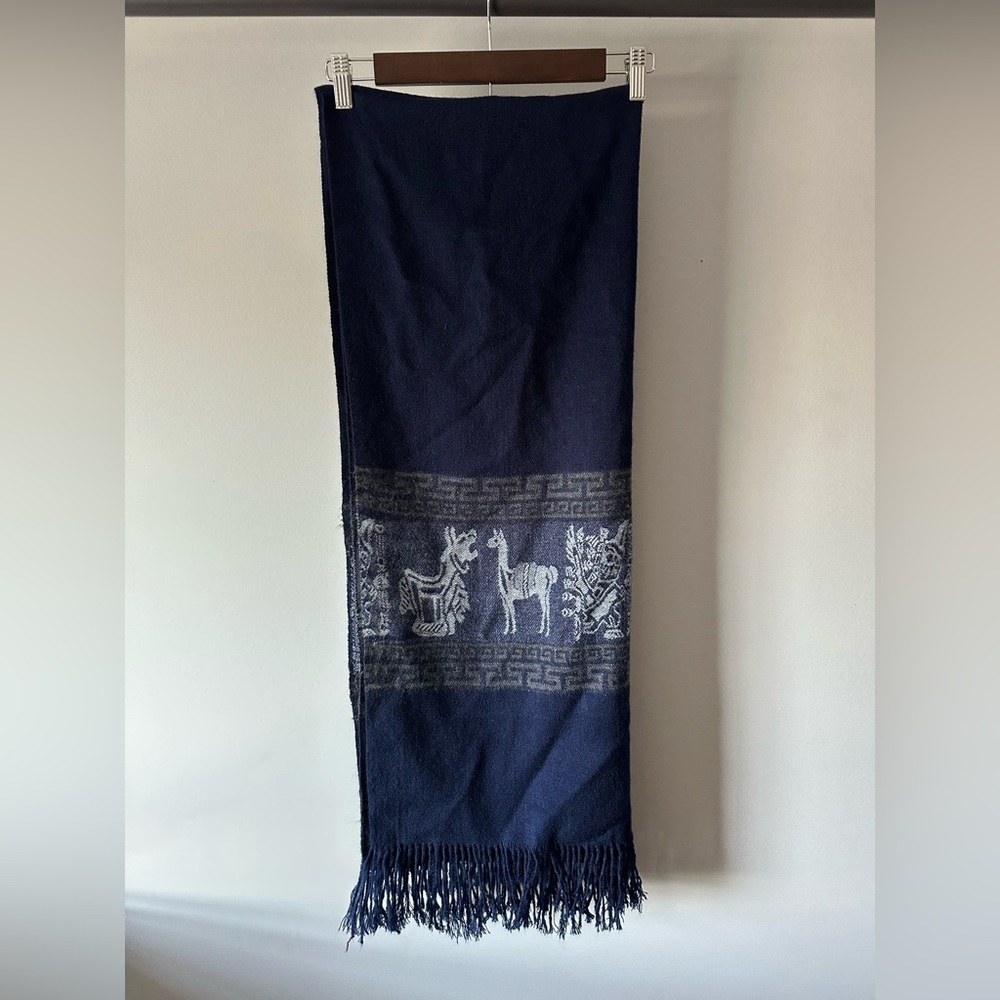 Navy Blue Scarf with White Pattern
